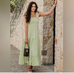ABERCROMBIE & FITCH Lime Green Smocked Maxi Dress with Pockets